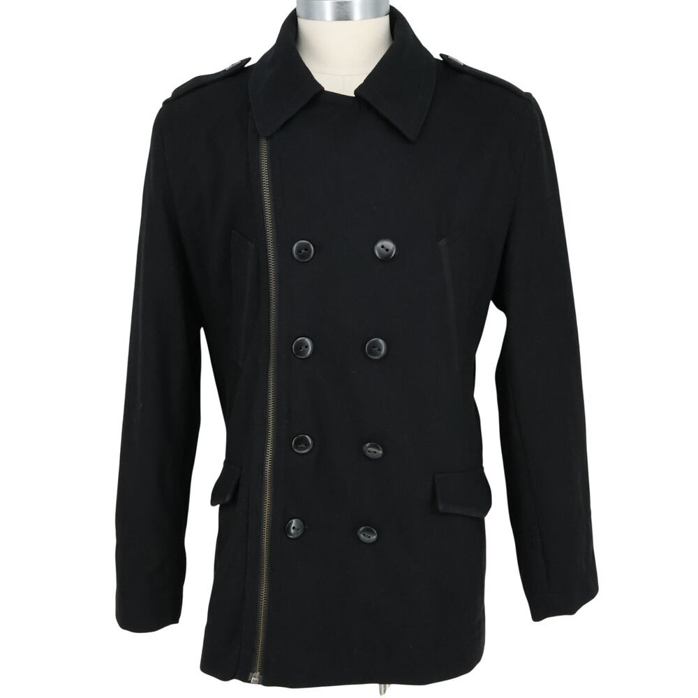 Calvin Klein Jeans Coat Jacket Mens XL Black Wool Blend Double Breasted Full Zip